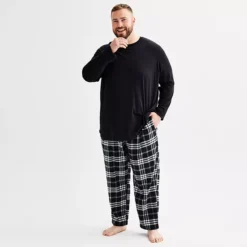 Big & Tall Sonoma Goods For Life® 2-pc. Long Sleeve Pajama Top & Flannel Pajama Pant Set -Sonoma Goods For Life Shop 6961542 Black Windowpane 1