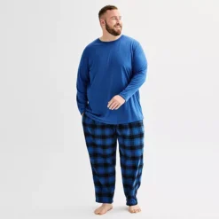 Big & Tall Sonoma Goods For Life® 2-pc. Long Sleeve Pajama Top & Flannel Pajama Pant Set -Sonoma Goods For Life Shop 6961542 Blue Plaid