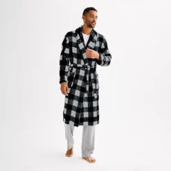 Men's Sonoma Goods For Life® Plush Robe -Sonoma Goods For Life Shop 6978134 Grey Buffalo Check