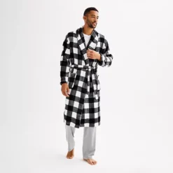 Men's Sonoma Goods For Life® Plush Robe -Sonoma Goods For Life Shop 6978134 White Buffalo Check 1