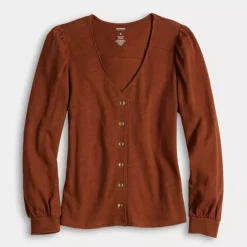 Women's Sonoma Goods For Life® Long Sleeve V-Neck Button-Up Top -Sonoma Goods For Life Shop 6997698 ALT4