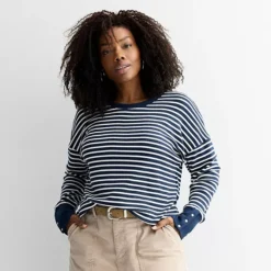 Plus Size Sonoma Goods For Life® Cozy Waffle Pullover Sweater -Sonoma Goods For Life Shop 7005259 Deep Navy Stripe 1