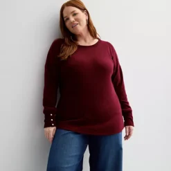 Plus Size Sonoma Goods For Life® Cozy Waffle Pullover Sweater -Sonoma Goods For Life Shop 7005259 Red Silk