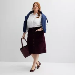 Plus Size Sonoma Goods For Life® Button-Front Corduroy Skirt -Sonoma Goods For Life Shop 7021166 ALT3