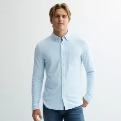 Men's Sonoma Goods For Life® Long Sleeve Pique Button-Up Shirt -Sonoma Goods For Life Shop 7087338 Light Blue 1
