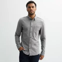 Men's Sonoma Goods For Life® Long Sleeve Pique Button-Up Shirt -Sonoma Goods For Life Shop 7087338 Medium Mineral Heather
