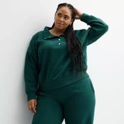 Plus Size Sonoma Goods For Life® Quilted Fleece Sweatshirt -Sonoma Goods For Life Shop 7093834 Olympic Green