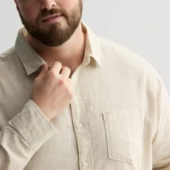 Big & Tall Sonoma Goods For Life® Perfect Length Long Sleeve Linen Shirt -Sonoma Goods For Life Shop 7141870 ALT2