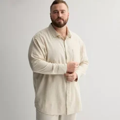 Big & Tall Sonoma Goods For Life® Perfect Length Long Sleeve Linen Shirt -Sonoma Goods For Life Shop 7141870 Natural