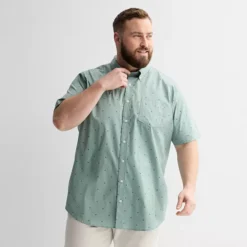 Big & Tall Sonoma Goods For Life® Short Sleeve Perfect Length Button Down Shirt -Sonoma Goods For Life Shop 7142671 Astro Geo Green