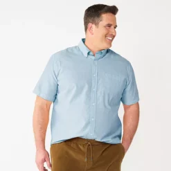 Big & Tall Sonoma Goods For Life® Short Sleeve Perfect Length Button Down Shirt -Sonoma Goods For Life Shop 7142671 Scott Blue 1