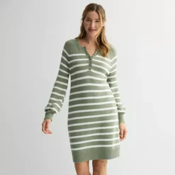 Women's Sonoma Goods For Life® Henley Sweater Dress 14 Women's Sonoma Goods For Life® Henley Sweater Dress -Sonoma Goods For Life Shop 7154874 Olive White Stripe 1