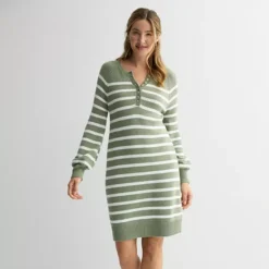 Petite Sonoma Goods For Life® Henley Sweater Dress 14 Petite Sonoma Goods For Life® Henley Sweater Dress -Sonoma Goods For Life Shop 7154876 Olive White Stripe 1