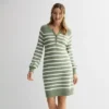 Petite Sonoma Goods For Life® Henley Sweater Dress -Sonoma Goods For Life Shop 7154876 Olive White Stripe