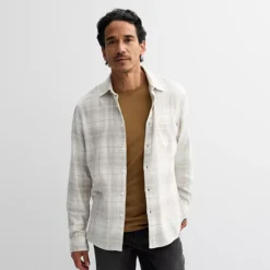 Men's Sonoma Goods For Life® One Pocket Flannel Button-Down Shirt -Sonoma Goods For Life Shop 7205785 Neutral Shadow Plaid