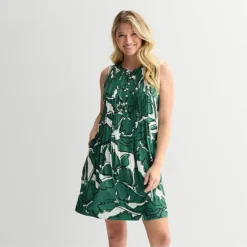 Petite Sonoma Goods For Life® Sleeveless Pintuck Dress -Sonoma Goods For Life Shop 7242311 Green Sketch Floral