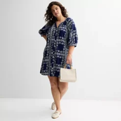 Plus Size Sonoma Goods For Life® Button Front Elbow Sleeve Shift Dress -Sonoma Goods For Life Shop 7242334 ALT3