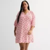 Plus Size Sonoma Goods For Life® Button Front Elbow Sleeve Shift Dress -Sonoma Goods For Life Shop 7242334 Red Shell Print