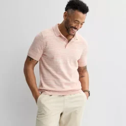 Men's Sonoma Goods For Life® Short Sleeve Sweater Polo -Sonoma Goods For Life Shop 7267608 Coral Spacedye