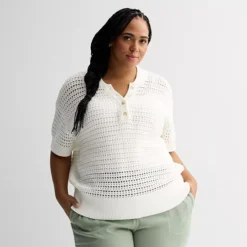 Plus Size Sonoma Goods For Life® Short Sleeve Henley Sweater