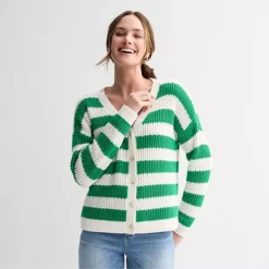 Petite Sonoma Goods For Life® Button-Front Cardigan -Sonoma Goods For Life Shop 7272829 Bold Green Stripe