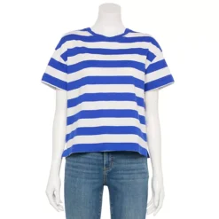 Women's Sonoma Goods For Life® Adaptive Boxy T-Shirt -Sonoma Goods For Life Shop 7282643 White Blue Stripe 1