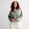 Plus Size Sonoma Goods For Life® Cropped Summer Button Front Jacket -Sonoma Goods For Life Shop 7290520 Madri Green
