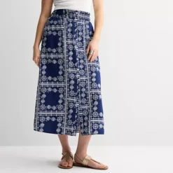 Women's Sonoma Goods For Life® Button-Front Midi Skirt -Sonoma Goods For Life Shop 7313836 Blue Nautical Print 1