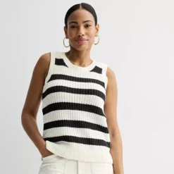 Women's Sonoma Goods For Life® Breezy Sweater Tank Top -Sonoma Goods For Life Shop 7316371 Beige Gray Stripe