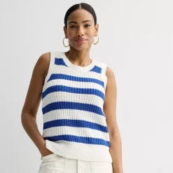 Women's Sonoma Goods For Life® Breezy Sweater Tank Top -Sonoma Goods For Life Shop 7316371 Cobalt Beige Stripe 1