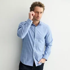 Men's Sonoma Goods For Life® Long-Sleeve Printed Slim Fit Performance Shirt -Sonoma Goods For Life Shop 7350923 Blue Glen