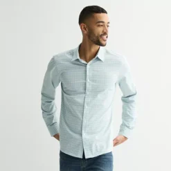 Men's Sonoma Goods For Life® Long-Sleeve Printed Slim Fit Performance Shirt -Sonoma Goods For Life Shop 7350923 Green White Gingham