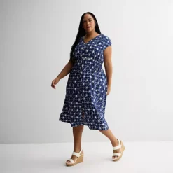 Plus Size Sonoma Goods For Life® Smocked Button-Through Midi Dress