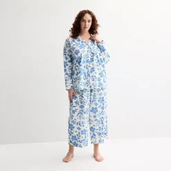 Plus Size Sonoma Goods For Life® Woven Separates Notch Boy Friend Sleep Shirt -Sonoma Goods For Life Shop 7400541 Blue Flower