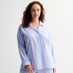 Plus Size Sonoma Goods For Life® Woven Separates Notch Boy Friend Sleep Shirt -Sonoma Goods For Life Shop 7400541 Blue Stripe