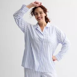 Plus Size Sonoma Goods For Life® Woven Separates Notch Boy Friend Sleep Shirt -Sonoma Goods For Life Shop 7400541 Blue White Stripe