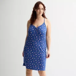 Plus Size Sonoma Goods For Life® Crinkled Rib Sleep Chemise -Sonoma Goods For Life Shop 7440721 Navy Flowers