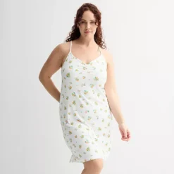 Plus Size Sonoma Goods For Life® Crinkled Rib Sleep Chemise -Sonoma Goods For Life Shop 7440721 White Orange