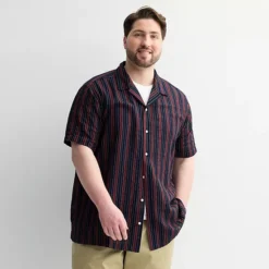 Big & Tall Sonoma Goods For Life® Short Sleeve Vacation Button-Down Shirt 11 Big & Tall Sonoma Goods For Life® Short Sleeve Vacation Button-Down Shirt -Sonoma Goods For Life Shop 7451715 Indigo Red Stripe 1