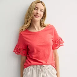 Petite Sonoma Goods For Life® Eyelet Flutter Sleeve Tee -Sonoma Goods For Life Shop 7458195 Hawaii Rose