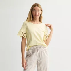Petite Sonoma Goods For Life® Eyelet Flutter Sleeve Tee -Sonoma Goods For Life Shop 7458195 Lemon Mist