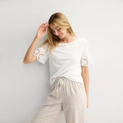 Petite Sonoma Goods For Life® Eyelet Flutter Sleeve Tee -Sonoma Goods For Life Shop 7458195 Vital White 1