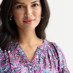 Women's Sonoma Goods For Life® Smocked Quarter Sleeve Henley Top -Sonoma Goods For Life Shop 7502982 ALT2