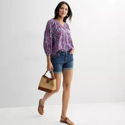 Women's Sonoma Goods For Life® Smocked Quarter Sleeve Henley Top -Sonoma Goods For Life Shop 7502982 ALT3