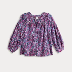 Women's Sonoma Goods For Life® Smocked Quarter Sleeve Henley Top -Sonoma Goods For Life Shop 7502982 ALT4