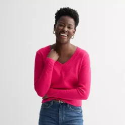 Petite Sonoma Goods For Life® Lightweight V-Neck Sweater -Sonoma Goods For Life Shop 7507161 Bright Pink