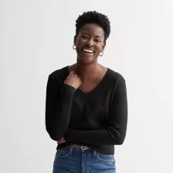 Petite Sonoma Goods For Life® Lightweight V-Neck Sweater -Sonoma Goods For Life Shop 7507161 Pitch Black 1