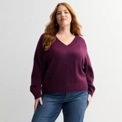Plus Size Sonoma Goods For Life® V-Neck Pullover Sweater -Sonoma Goods For Life Shop 7507447 Fragrant Plum
