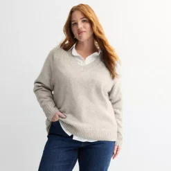 Plus Size Sonoma Goods For Life® V-Neck Pullover Sweater -Sonoma Goods For Life Shop 7507447 Sand Heather