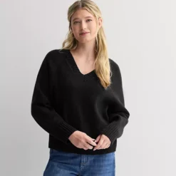 Women's Sonoma Goods For Life® V-Neck Pullover Sweater -Sonoma Goods For Life Shop 7507472 Pitch Black 1